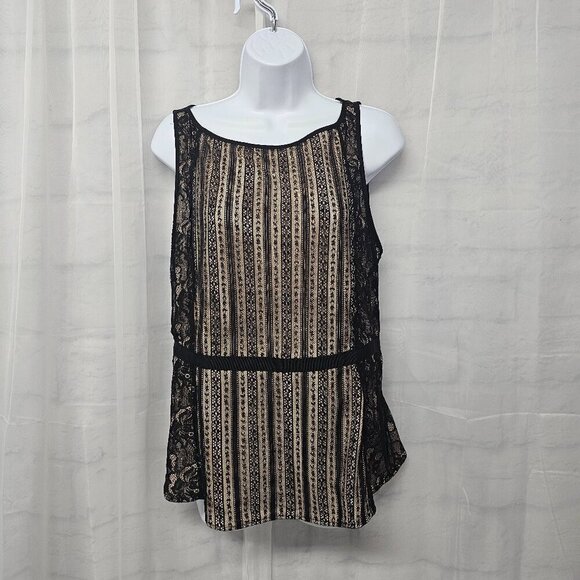 Loft Black Tan Lace Tank Top Boho Goth Coquette Fairy 12 - Picture 1 of 13